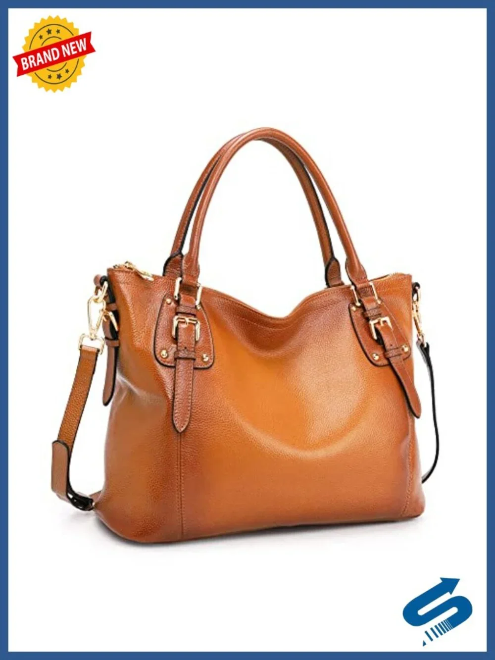 Genuine Leather Large Satchel Tote with Adjustable Strap for Women
